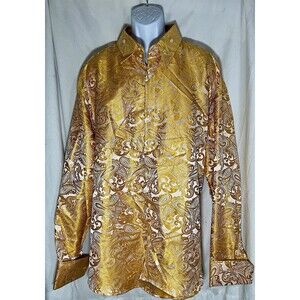 Manzini Men's Dress Shirt 4XL 34/35 Gold & White Paisley Easy Care
